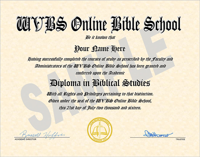 Sample Diploma from WVBS Online Bible School